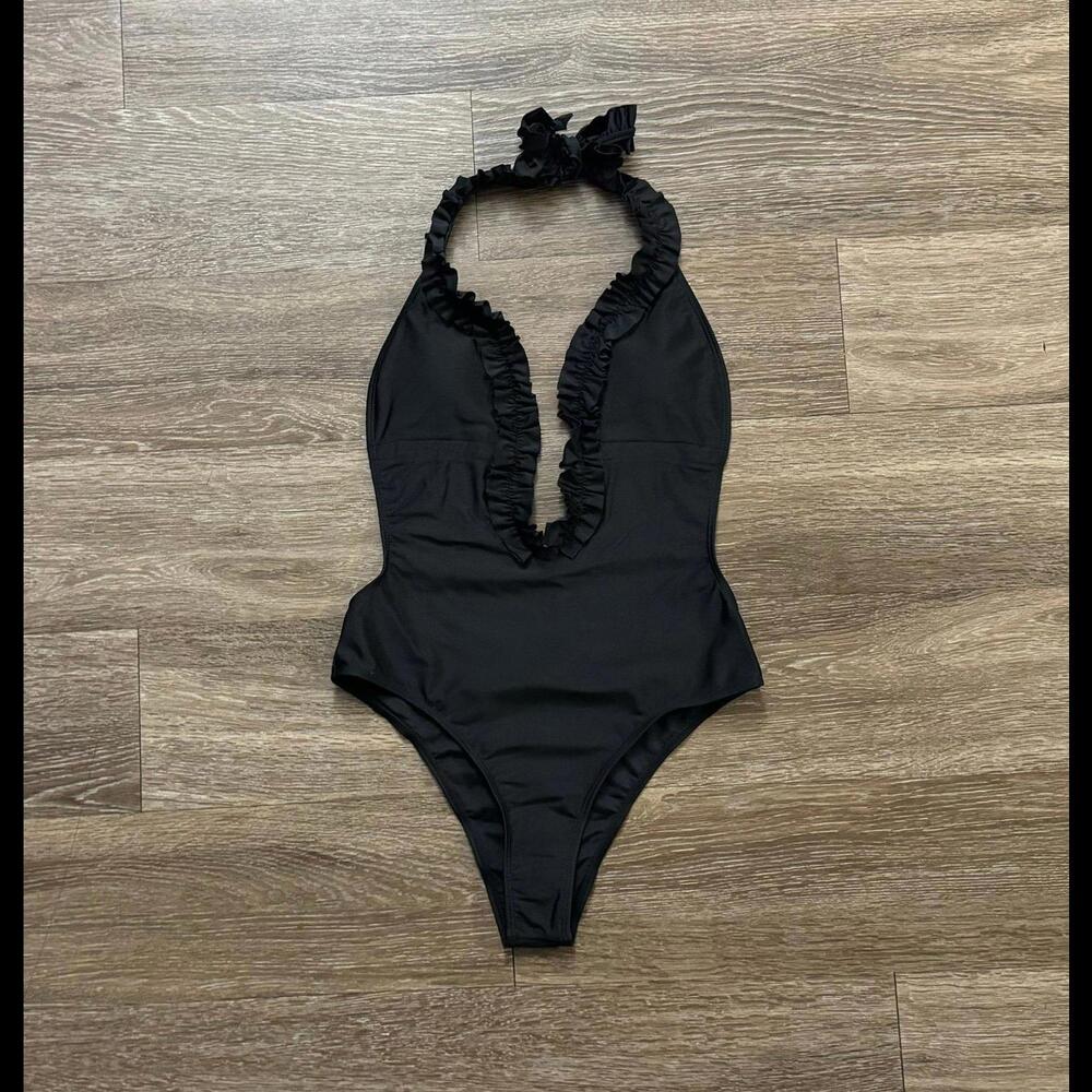 SHEIN Small Women’s Frill Plunging One-Piece Swimsuit NEW